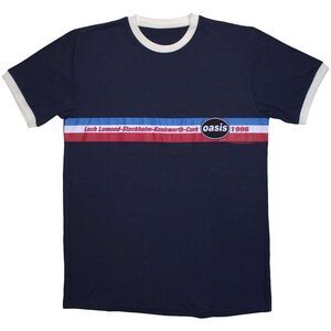 Oasis Unisex Adult 1996 Tour Horizontal Stripe Ringer T-Shirt / Navy Blue